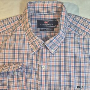 Vineyard Vines Men's Plaid Shirt in Pink and Blue